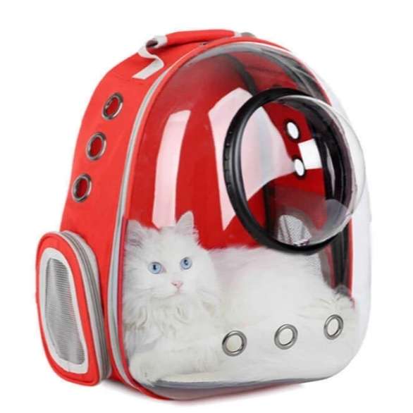 Mochila transportadora transparente con cápsula para perro y gato.