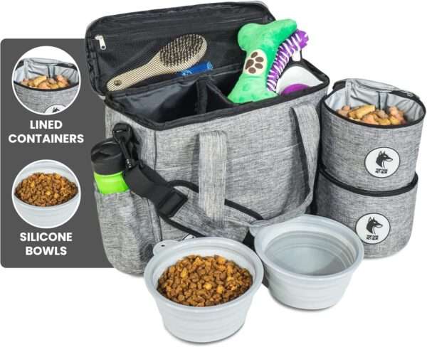 Mochila de viaje para perros y gatos aprobada por aerolíneas, con cuencos plegables y contenedor de alimentos.