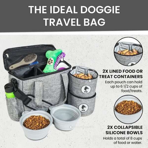 Mochila de viaje para perros y gatos aprobada por aerolíneas, con cuencos plegables y contenedor de alimentos.