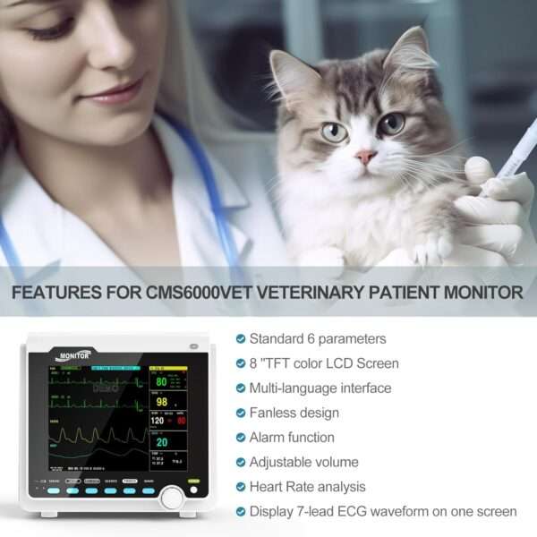Monitor Multiparamétrico Veterinario con Capnografía (ETCO2) e Impresora para Perros y Gatos - Image 2