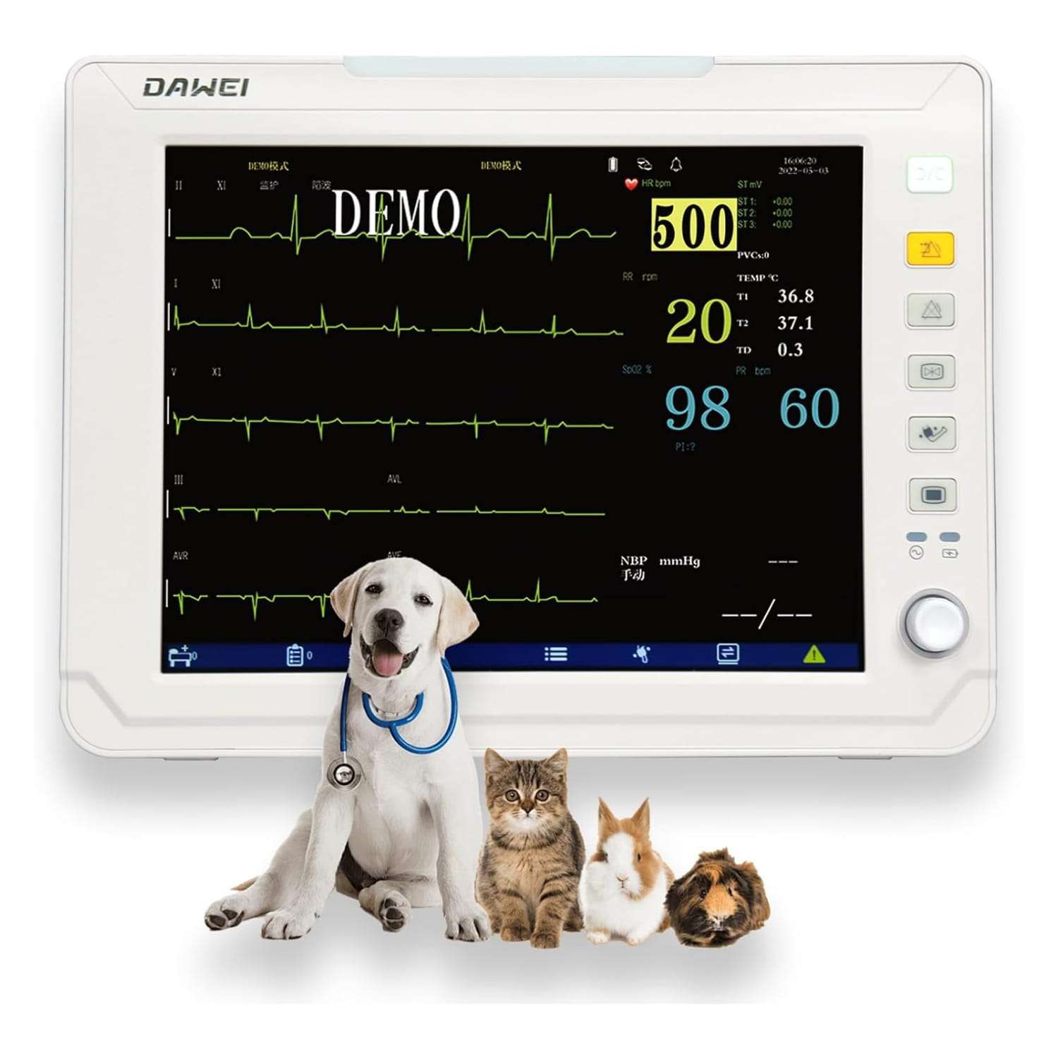 Monitor de paciente veterinario UCI con ETCO2 y pantalla de 12.1 pulgadas.