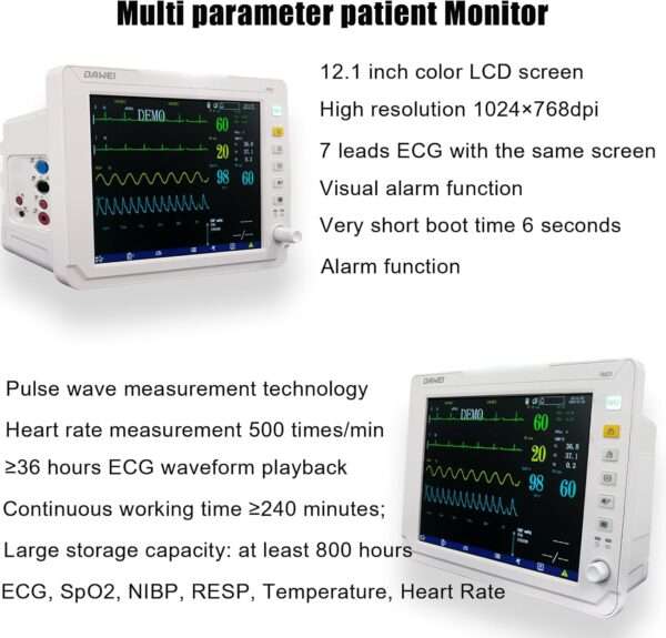 Monitor de paciente veterinario UCI con ETCO2 y pantalla de 12.1 pulgadas.