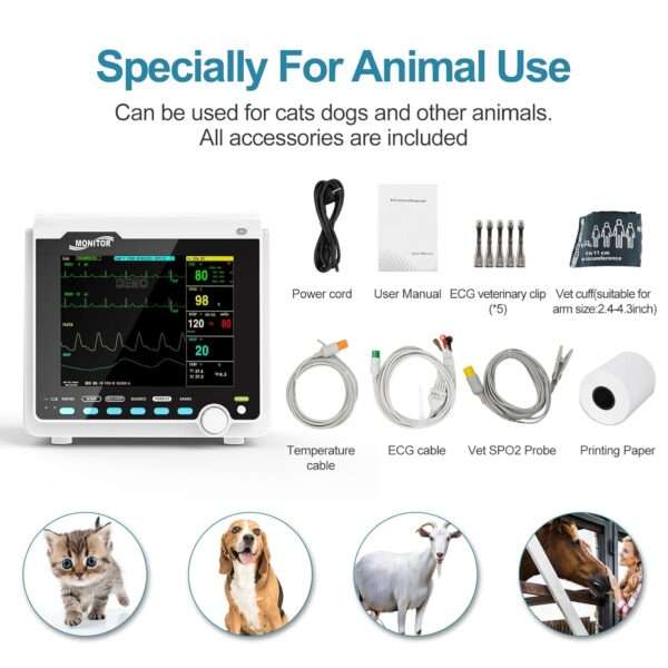 Monitor de paciente veterinario CMS6000VET de 6 parámetros, incluye impresora integrada.