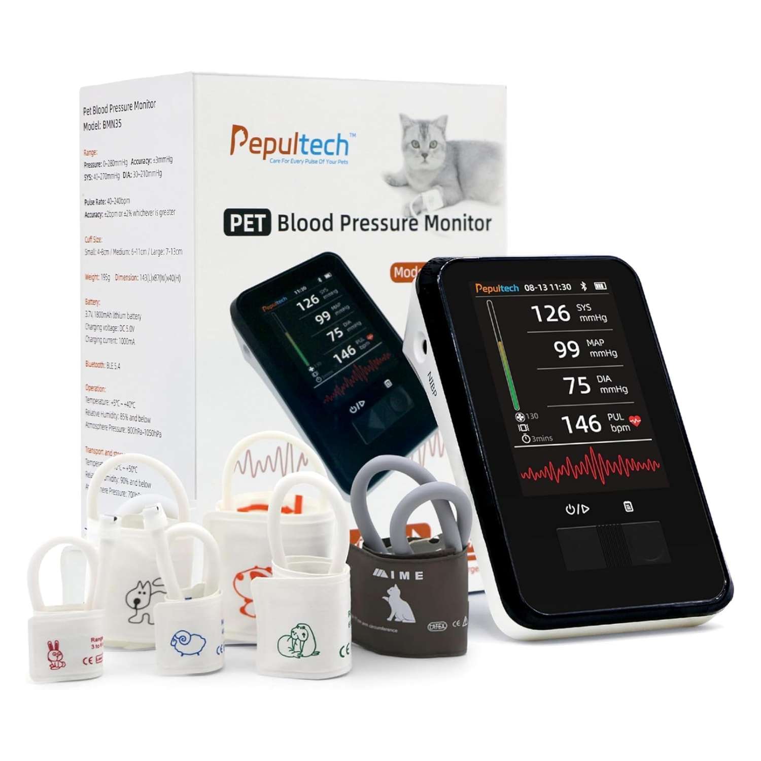 Monitor de presión arterial veterinaria recargable para perros y gatos.