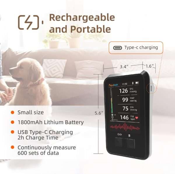 Monitor de presión arterial veterinaria recargable para perros y gatos.