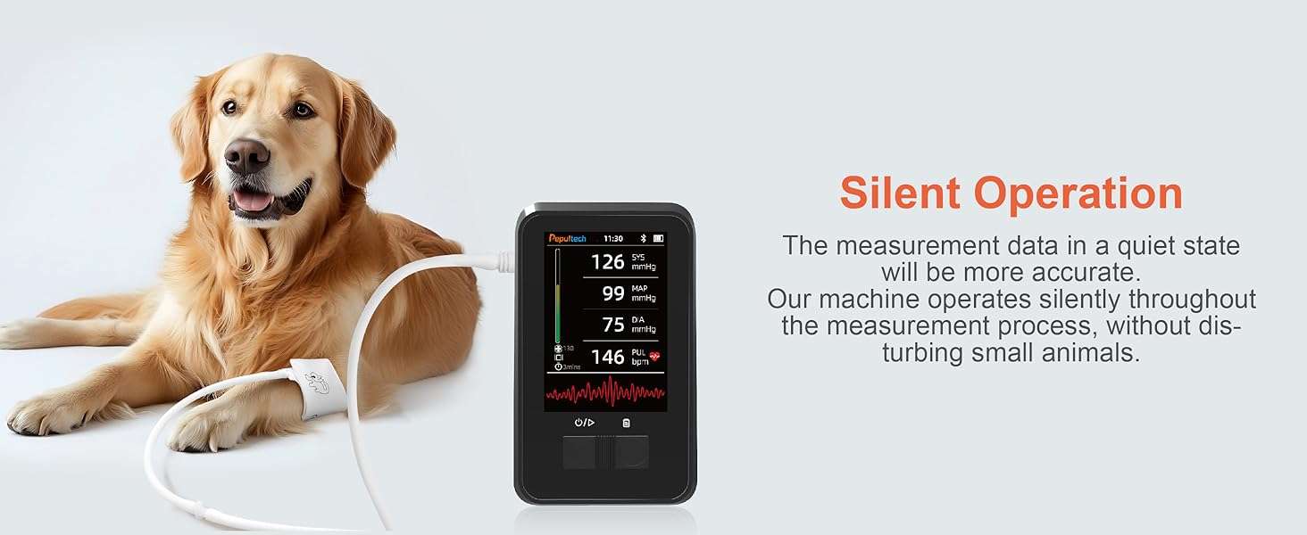 Monitor digital de presion arterial veterinario con pantalla LED y brazalete para mascotas.