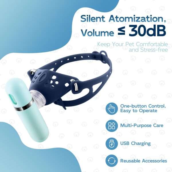 Nebulizador silencioso y portátil para gatos y mascotas. Equipo de mano con máscara para inhalación y tratamiento de problemas respiratorios.