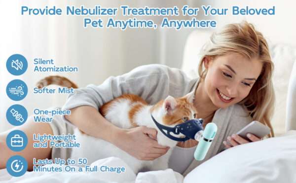 Nebulizador silencioso y portátil para gatos y mascotas. Equipo de mano con máscara para inhalación y tratamiento de problemas respiratorios.