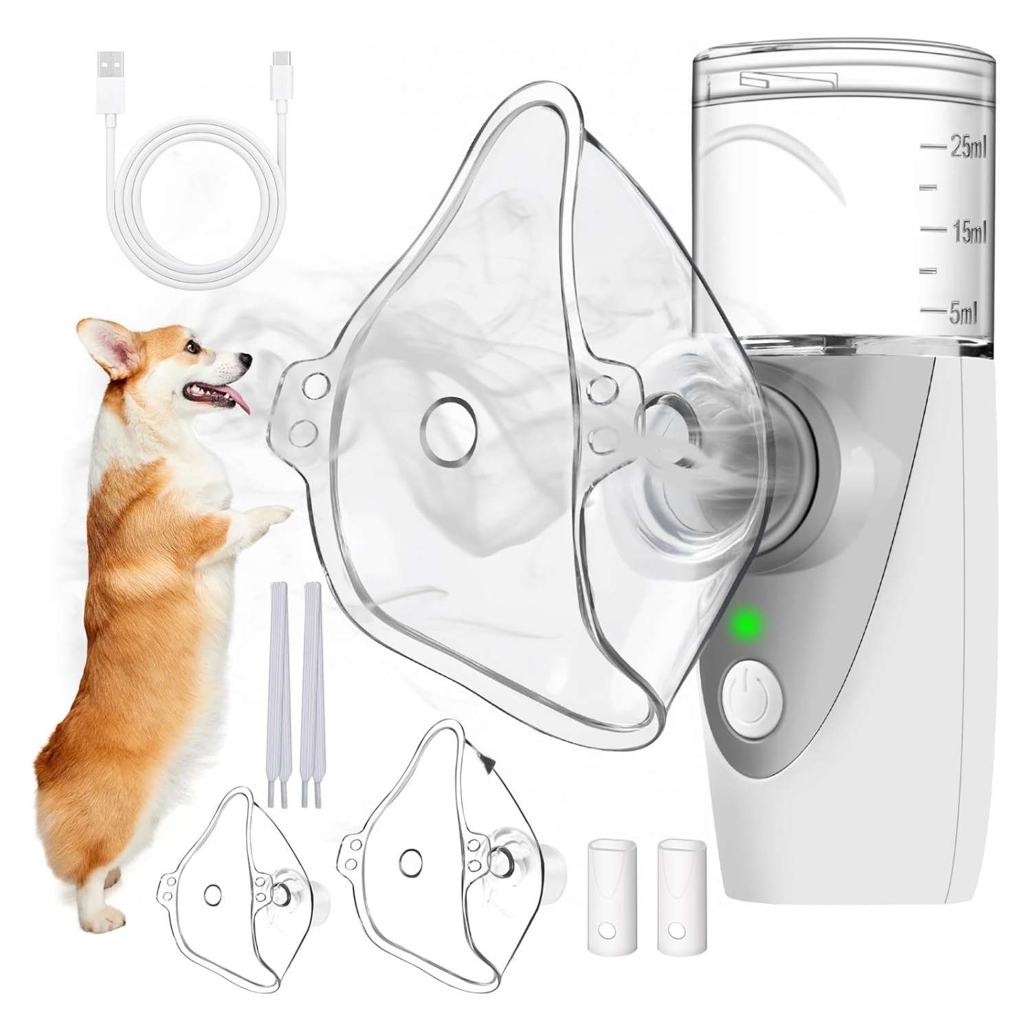 Nebulizador veterinario portátil y silencioso. Inhalador de mano de malla para perros, gatos y animales pequeños, ideal para tratamientos respiratorios en el hogar.