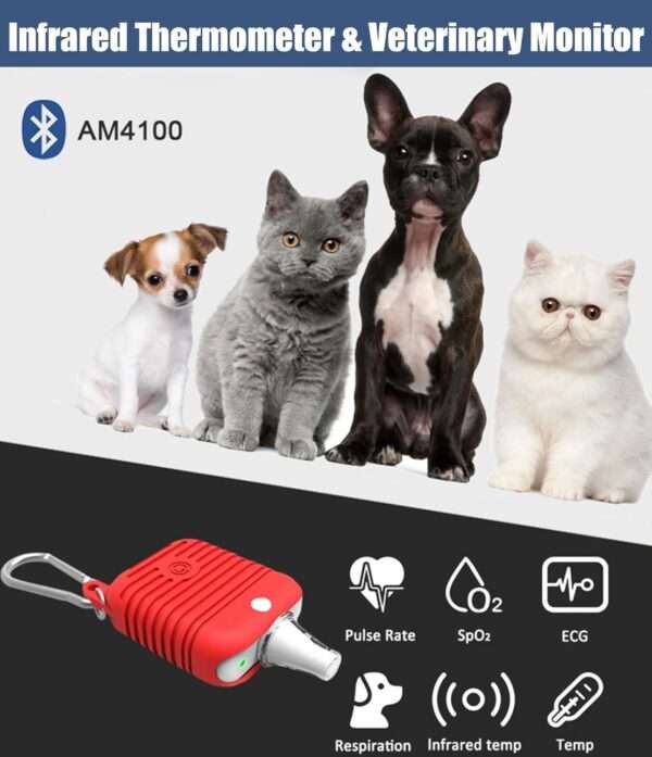 Monitor de oxímetro de pulso veterinario para perros y gatos. Equipo recargable con Bluetooth para monitoreo de SpO2 y ECG de mascotas.