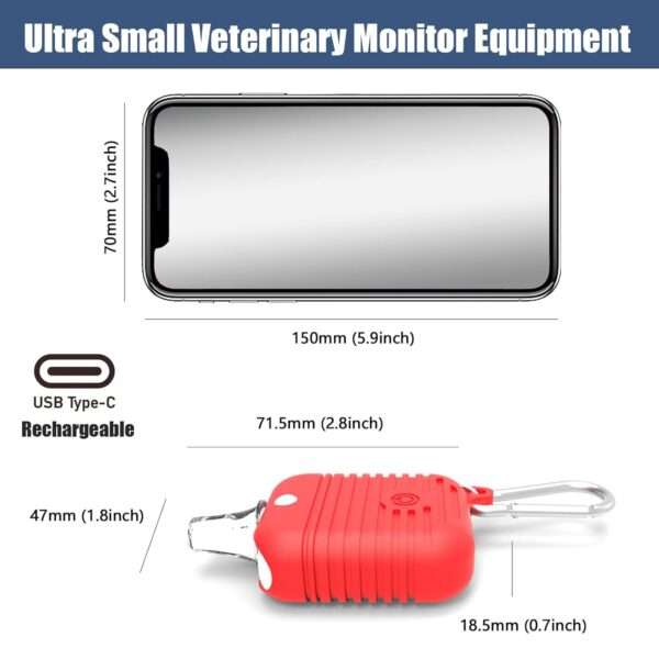 Monitor de oxímetro de pulso veterinario para perros y gatos. Equipo recargable con Bluetooth para monitoreo de SpO2 y ECG de mascotas.