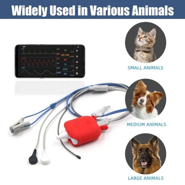 Monitor de oxímetro de pulso veterinario para perros y gatos. Equipo recargable con Bluetooth para monitoreo de SpO2 y ECG de mascotas.