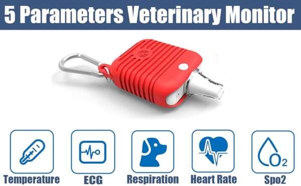 Monitor de oxímetro de pulso veterinario para perros y gatos. Equipo recargable con Bluetooth para monitoreo de SpO2 y ECG de mascotas.