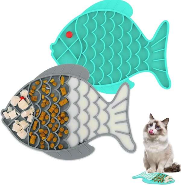 Pack de 2 comederos de silicona con diseño de rompecabezas para gatos y cachorros. Ayuda a comer lento.