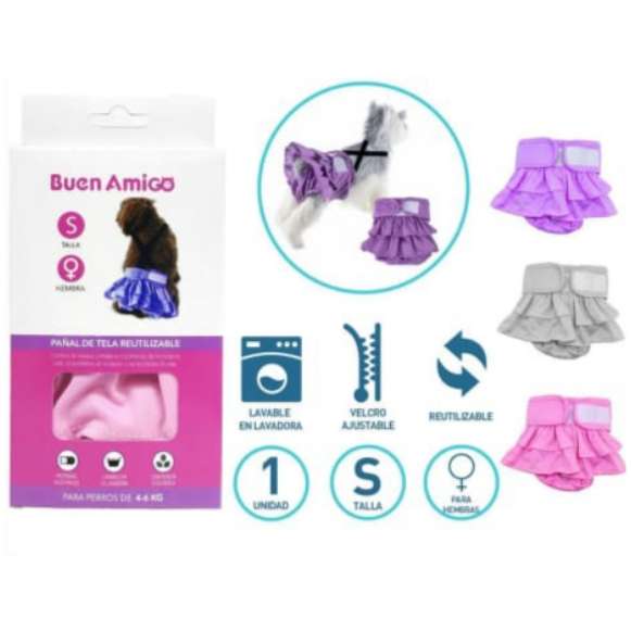 Pañal de tela reutilizable para perra hembra.