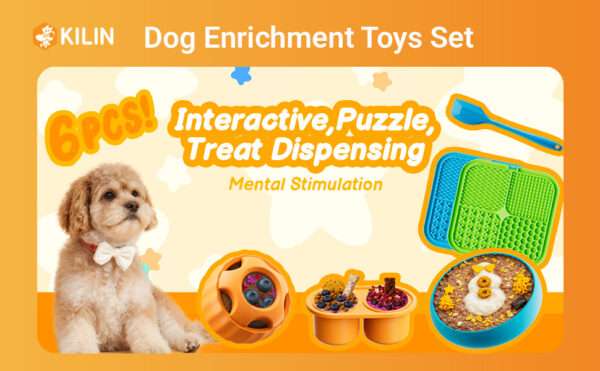 Paquete de 6 juguetes de enriquecimiento para perros. Juguete interactivo con tapete para lamer, pelota y cuenco.
