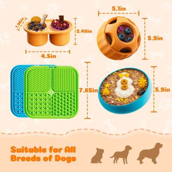 Paquete de 6 juguetes de enriquecimiento para perros. Juguete interactivo con tapete para lamer, pelota y cuenco.