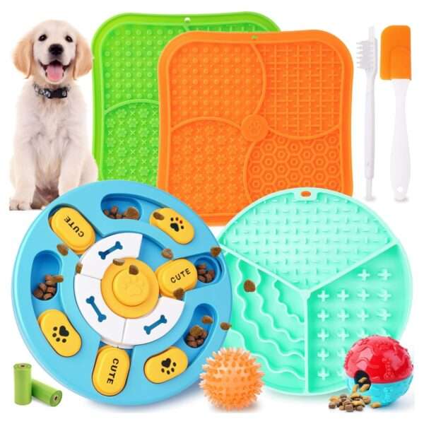 Paquete de 8 juguetes de rompecabezas para perros, con tapete para lamer y comedero.