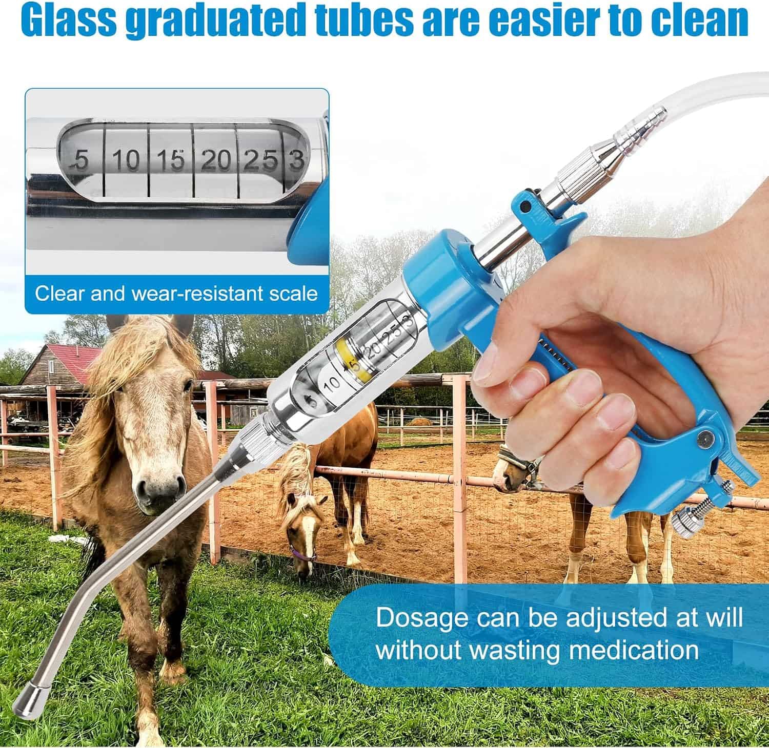 Pistola dosificadora de metal 30ml para vacas, cerdos, ovejas y caballos.