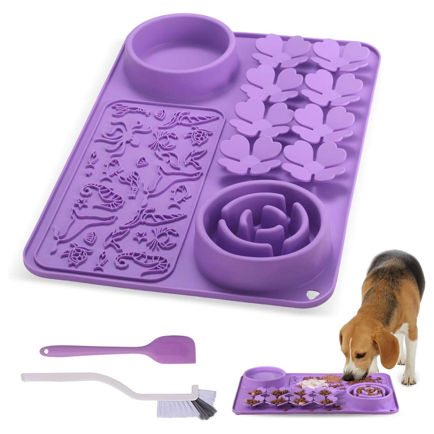 Alfombrilla de silicona para perros y gatos. Es un tapete interactivo que promueve la alimentación lenta.