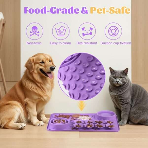 Alfombrilla de silicona para perros y gatos. Es un tapete interactivo que promueve la alimentación lenta.