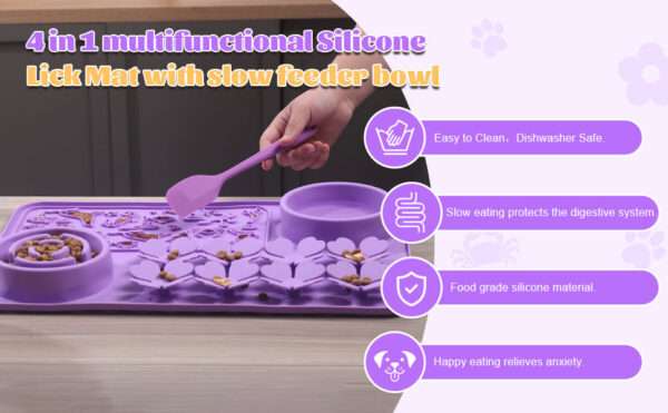 Alfombrilla de silicona para perros y gatos. Es un tapete interactivo que promueve la alimentación lenta.