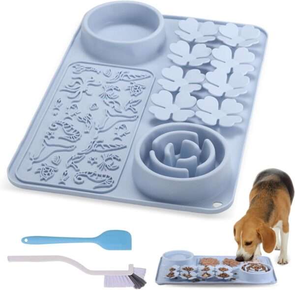 Alfombrilla de silicona para perros y gatos. Es un tapete interactivo que promueve la alimentación lenta.