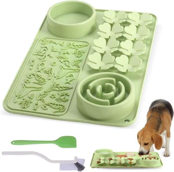 Alfombrilla de silicona para perros y gatos. Es un tapete interactivo que promueve la alimentación lenta.