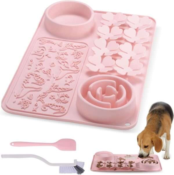 Alfombrilla de silicona para perros y gatos. Es un tapete interactivo que promueve la alimentación lenta.