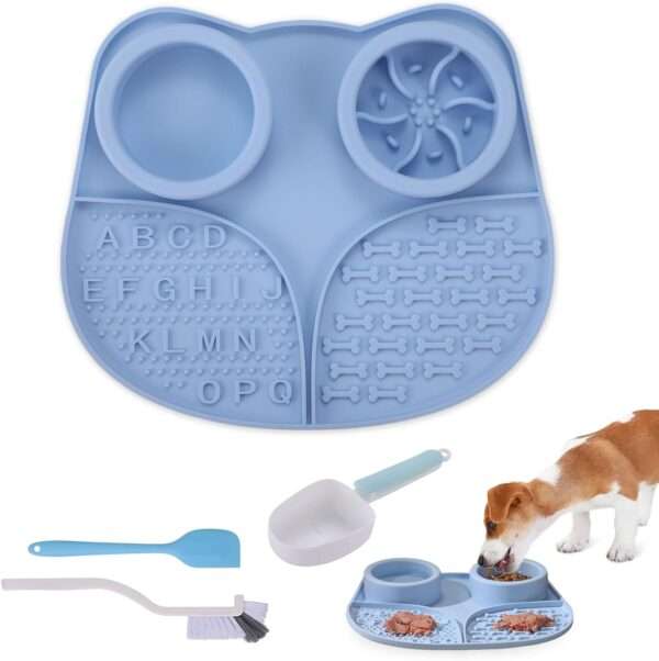 Tazón de alimentación lenta para perros y gatos. Es un plato de silicona con base antideslizante para evitar derrames.