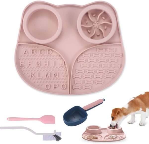 Tazón de alimentación lenta para perros y gatos. Es un plato de silicona con base antideslizante para evitar derrames.