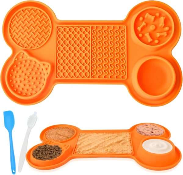 Plato para lamer de silicona para perros. Es un comedero lento con ventosas que ayuda a aliviar la ansiedad.