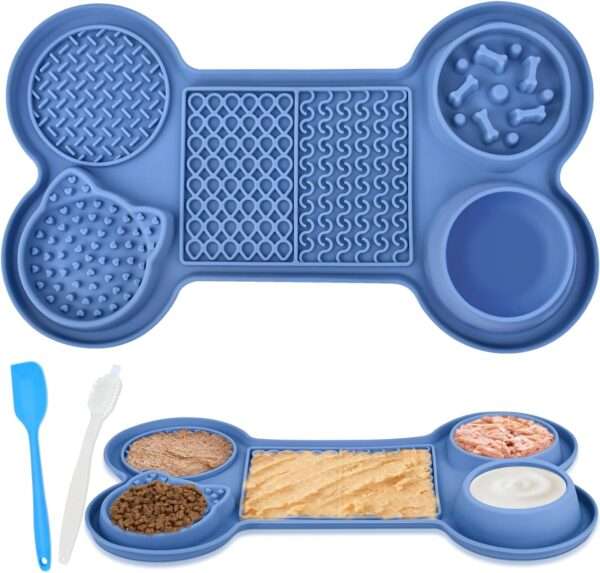 Plato para lamer de silicona para perros. Es un comedero lento con ventosas que ayuda a aliviar la ansiedad.