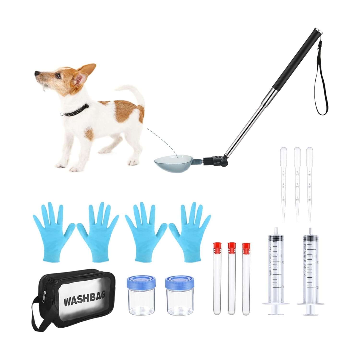 Kit de 17 piezas para la recolección de orina de perros, incluye recogedor telescópico.