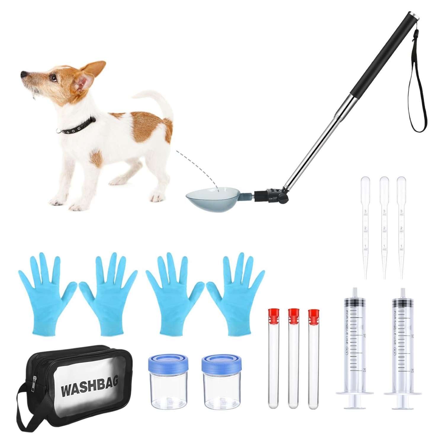 Kit de 17 piezas para la recolección de orina de perros, incluye recogedor telescópico.
