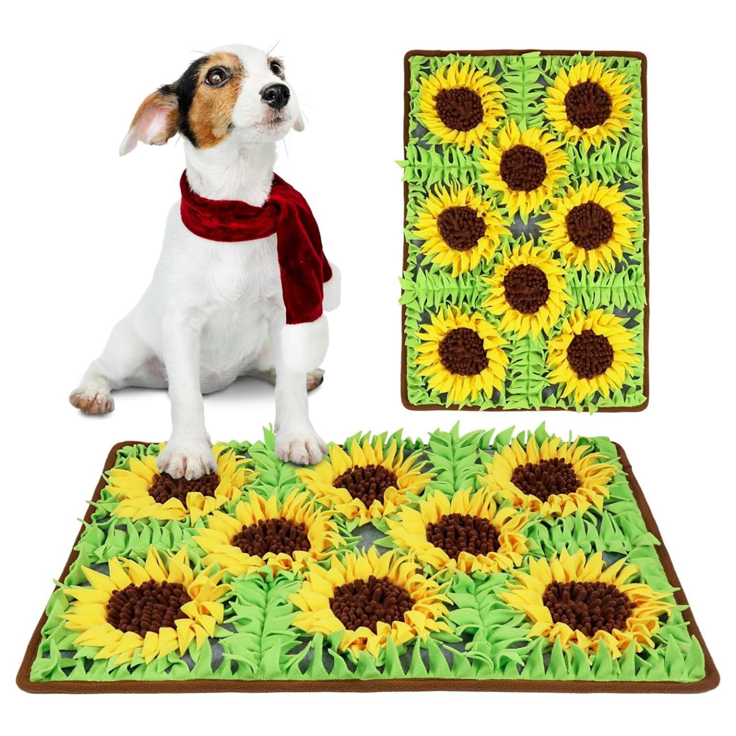 Tapete de olfateo para perros con forma de girasol. Es un juguete que fomenta la estimulación mental y la alimentación lenta.