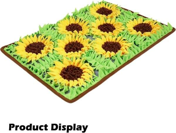 Tapete de olfateo para perros con forma de girasol. Es un juguete que fomenta la estimulación mental y la alimentación lenta.