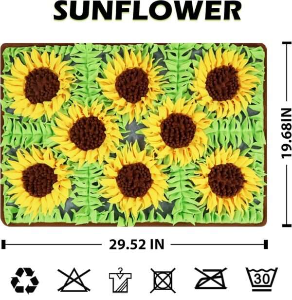 Tapete de olfateo para perros con forma de girasol. Es un juguete que fomenta la estimulación mental y la alimentación lenta.