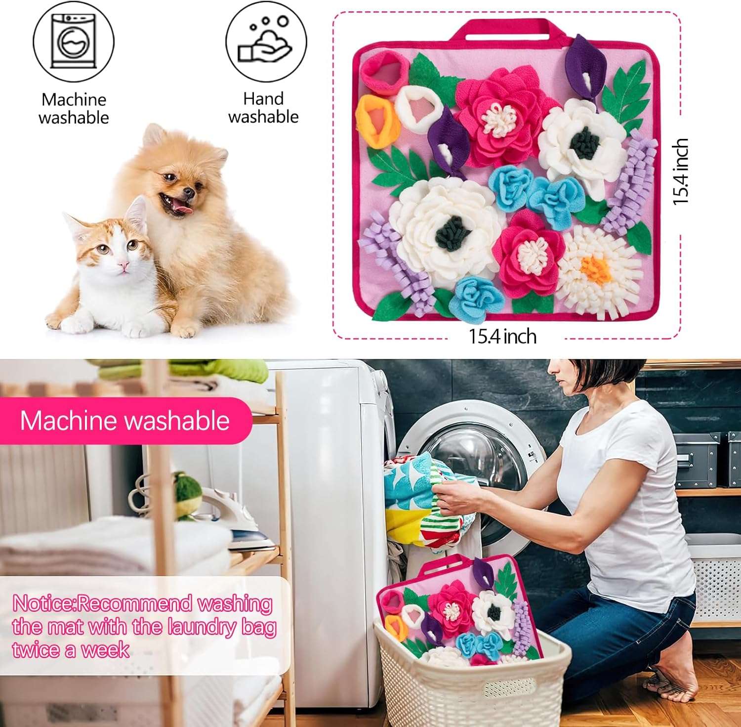 Alfombra de olfato con diseño de flor y base antideslizante para perros y mascotas pequeñas.