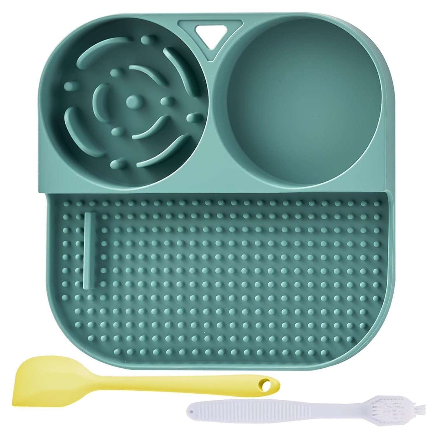 Set de 2 cuencos para perros y gatos. Incluye un tazón de silicona y un tapete para lamer con ventosas.