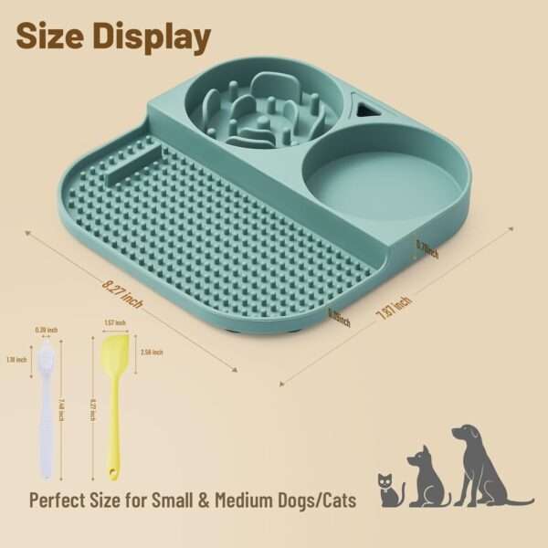 Set de 2 cuencos para perros y gatos. Incluye un tazón de silicona y un tapete para lamer con ventosas.