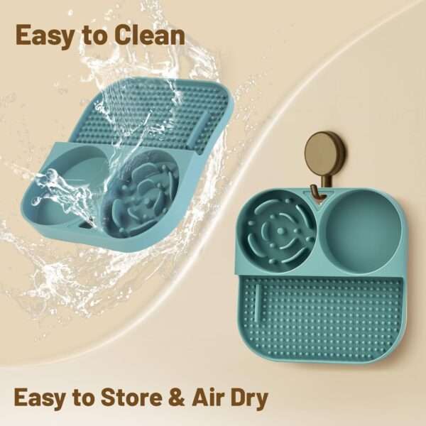 Set de 2 cuencos para perros y gatos. Incluye un tazón de silicona y un tapete para lamer con ventosas.