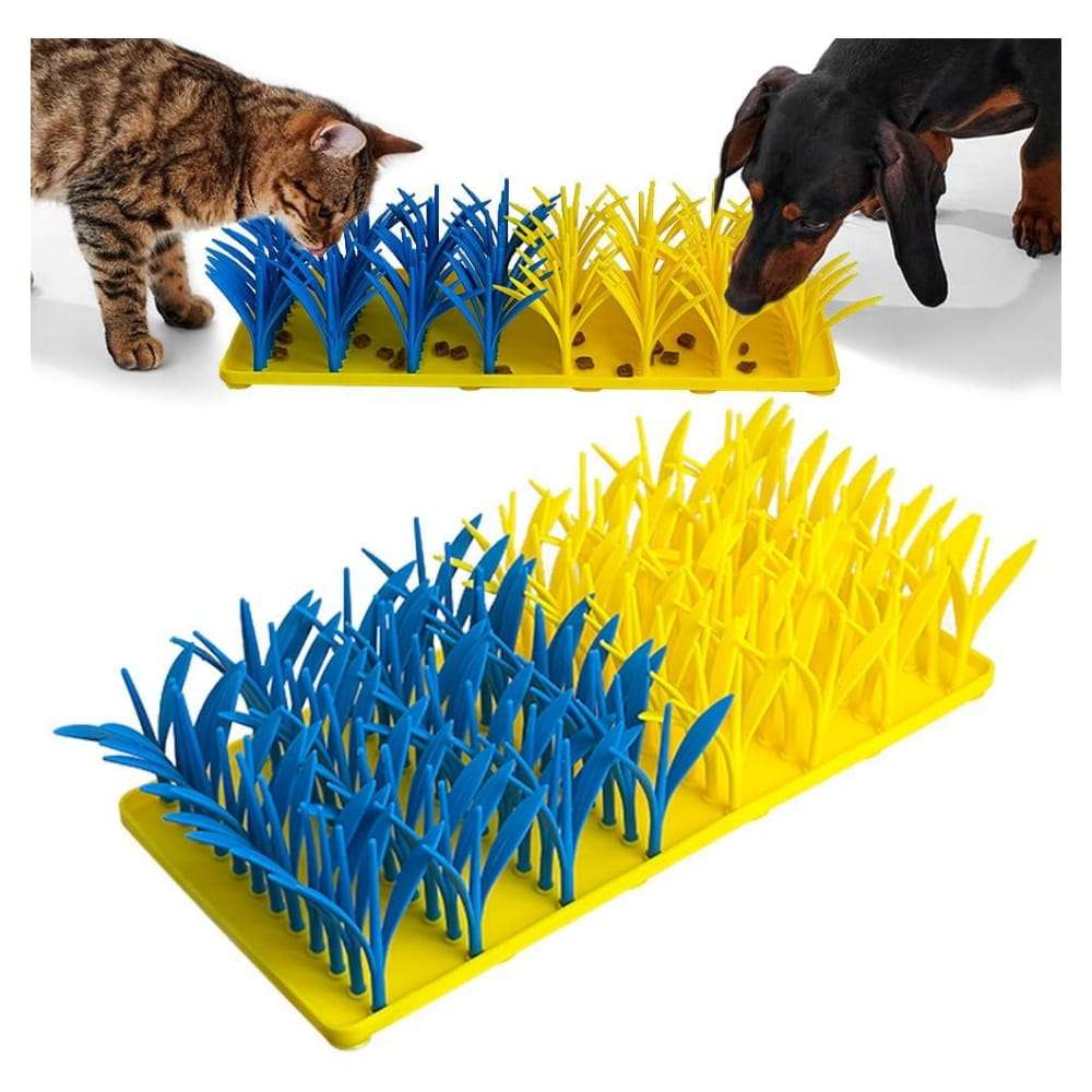 Alfombrilla de silicona con diseño de césped y ventosas para alimentación lenta de mascotas.