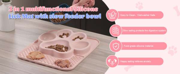 Tazón de alimentación lenta para perros y gatos. Es un plato de silicona con base antideslizante para evitar derrames.