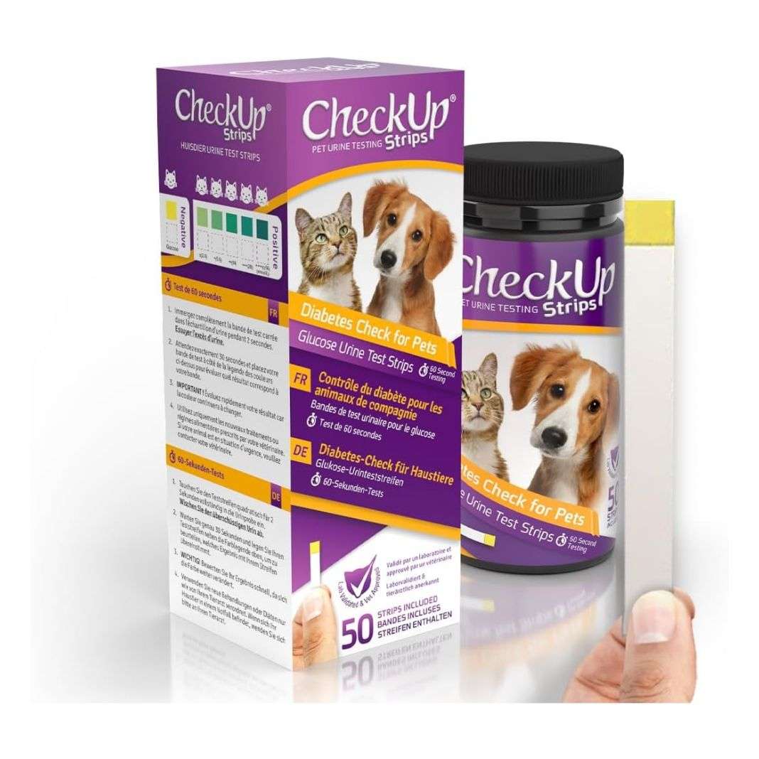 Kit de 50 tiras de glucosa veterinaria para perros y gatos para el control de la diabetes.