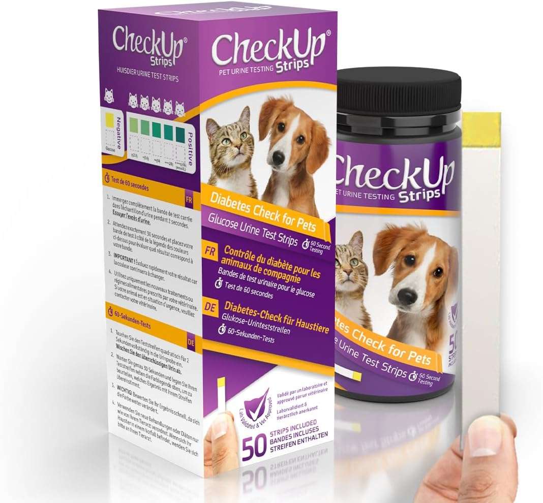 Kit de 50 tiras de glucosa veterinaria para perros y gatos para el control de la diabetes.