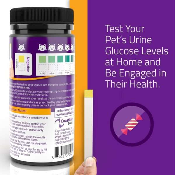 Kit de 50 tiras de glucosa veterinaria para perros y gatos para el control de la diabetes.