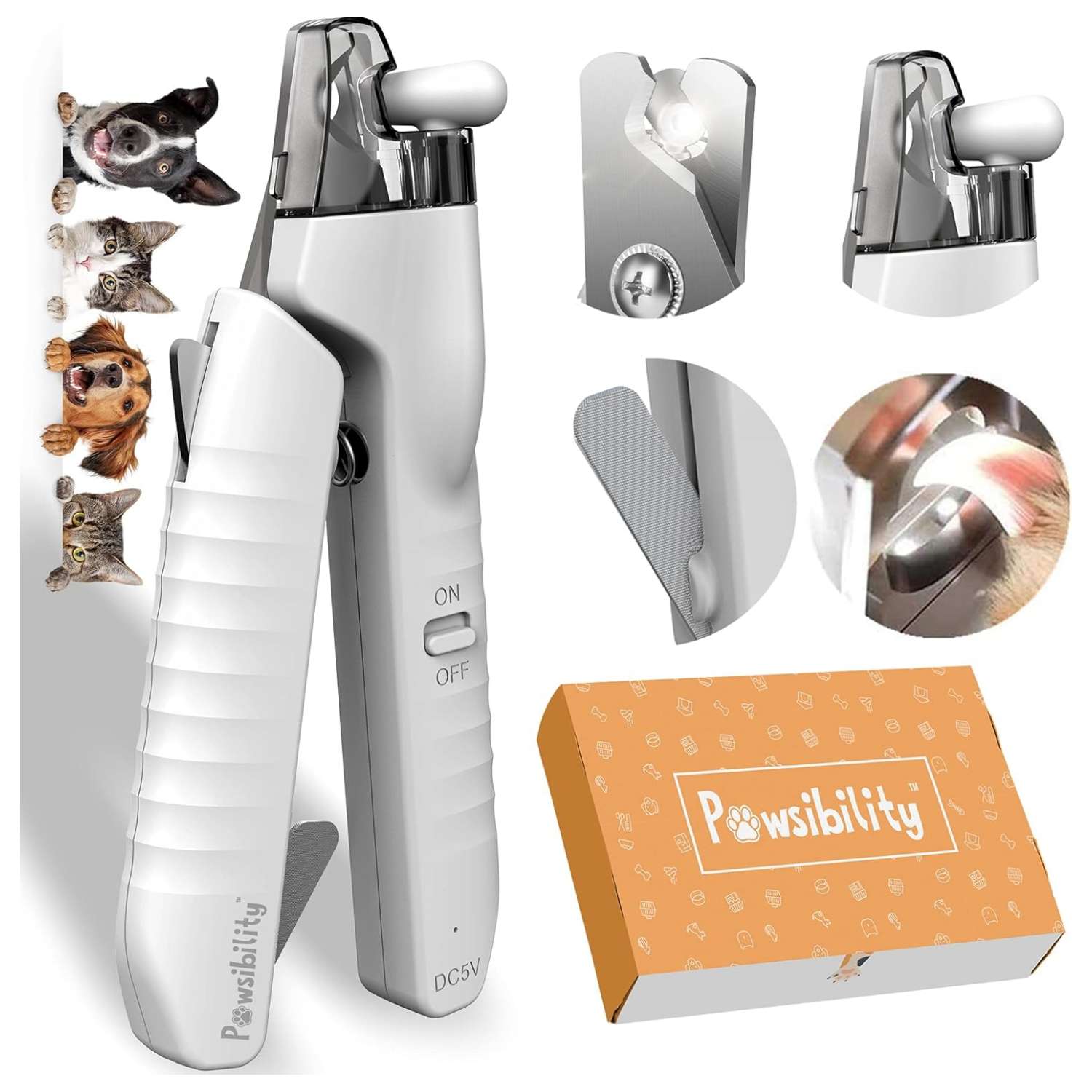 Cortauñas para perros y gatos con luz LED, recargable.
