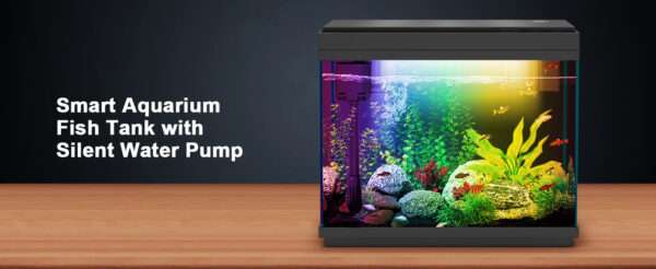 Acuario de vidrio 9L con pantalla de temperatura, humidificador y base LED de 7 colores. Control táctil para iluminación, filtración silenciosa y bomba de oxígeno 3 en 1.