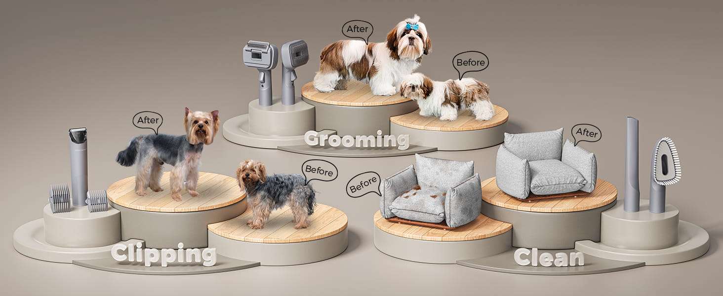 Kit profesional de aseo 5 en 1 para mascotas con aspiradora y 5 herramientas, succión de 13000 Pa.
